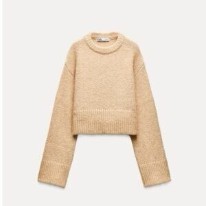 Zara Women's Tan Wool Blend Crew Neck Sweater